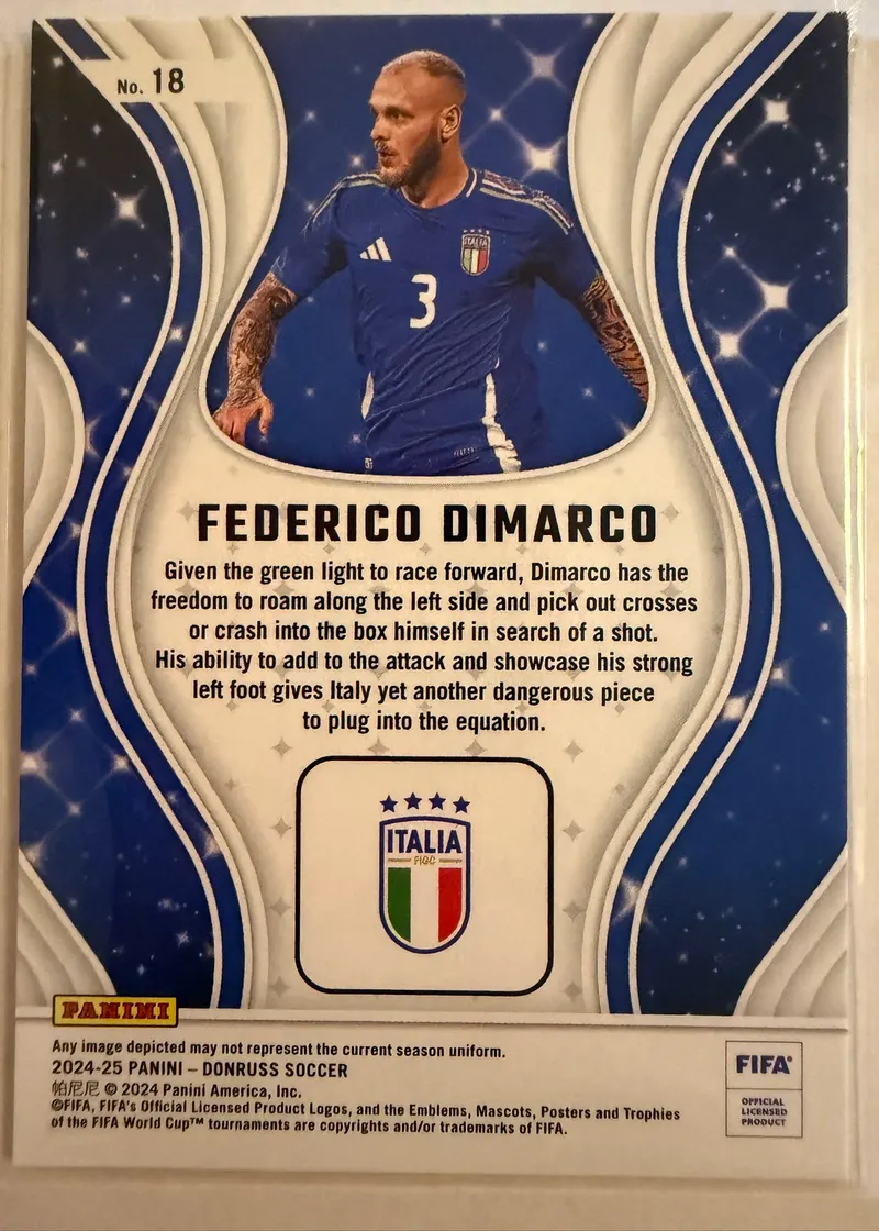 Federico Dimarco, Panini Donruss 2024/25 Magicians nr 18 — rewers z herbem Włoch