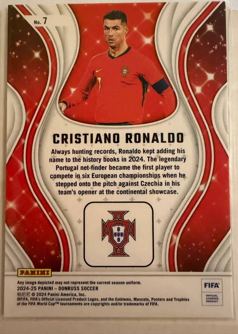 Cristiano Ronaldo, Panini Donruss 2024/25 Magicians nr 7 — rewers z herbem Portugalii