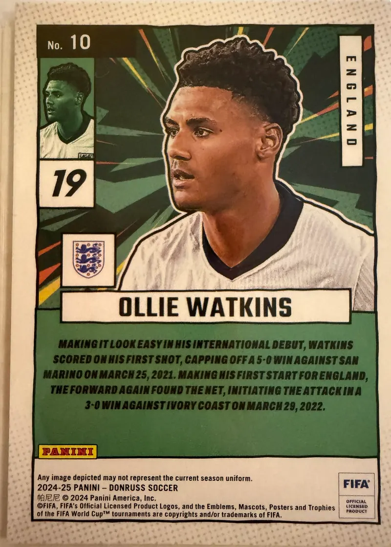 Ollie Watkins, Panini Donruss 2024/25 Net Marvels nr 10 — rewers z herbem Anglii