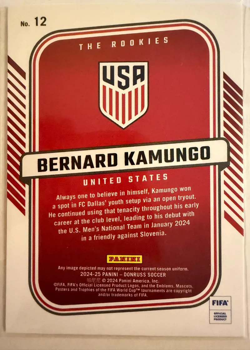 Bernard Kamungo, Panini Donruss 2024/25 The Rookies nr 12 — rewers z herbem Stanów Zjednoczonych