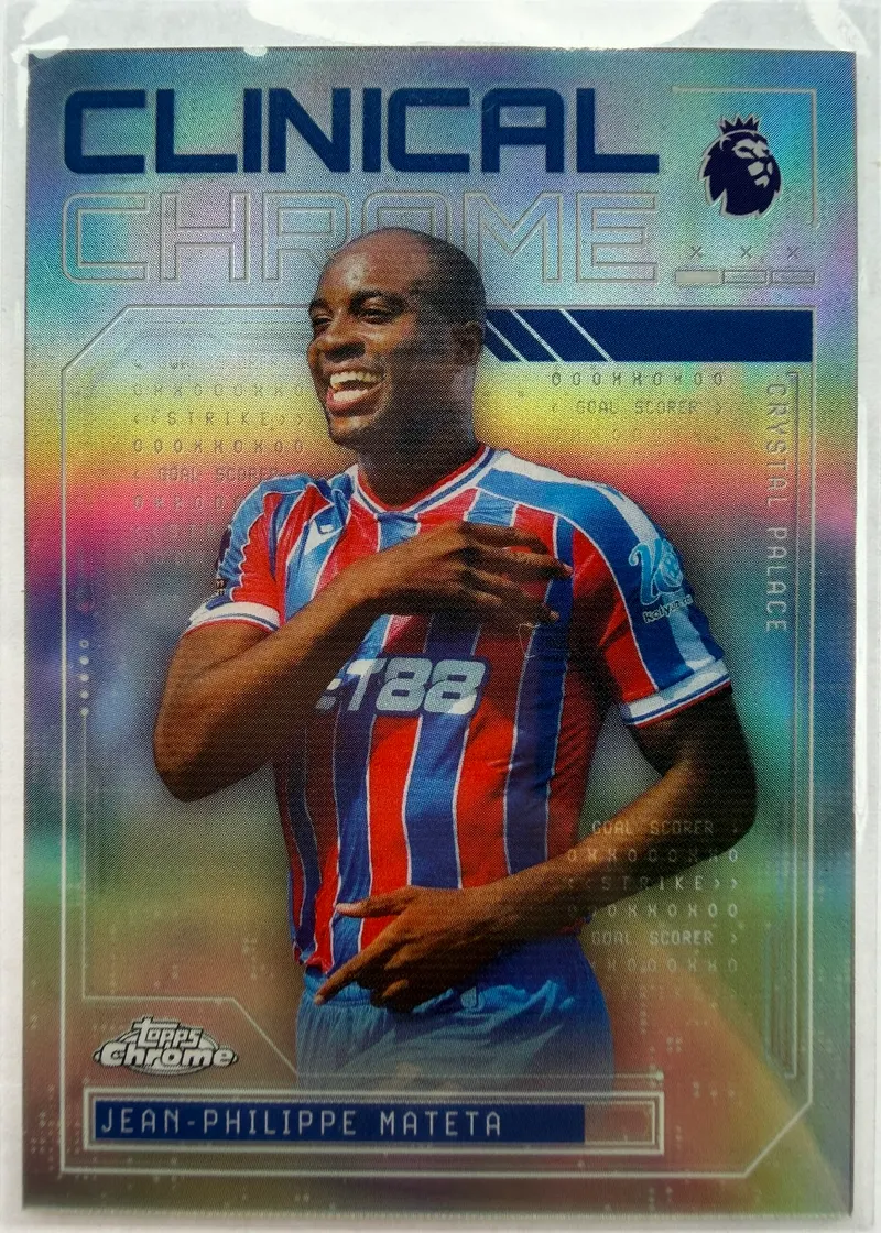 Jean-Philippe Mateta, Topps Chrome Premier League 2025/26 Clinical Chrome CC-2 — chromowany awers w pasiastym stroju Crystal Palace