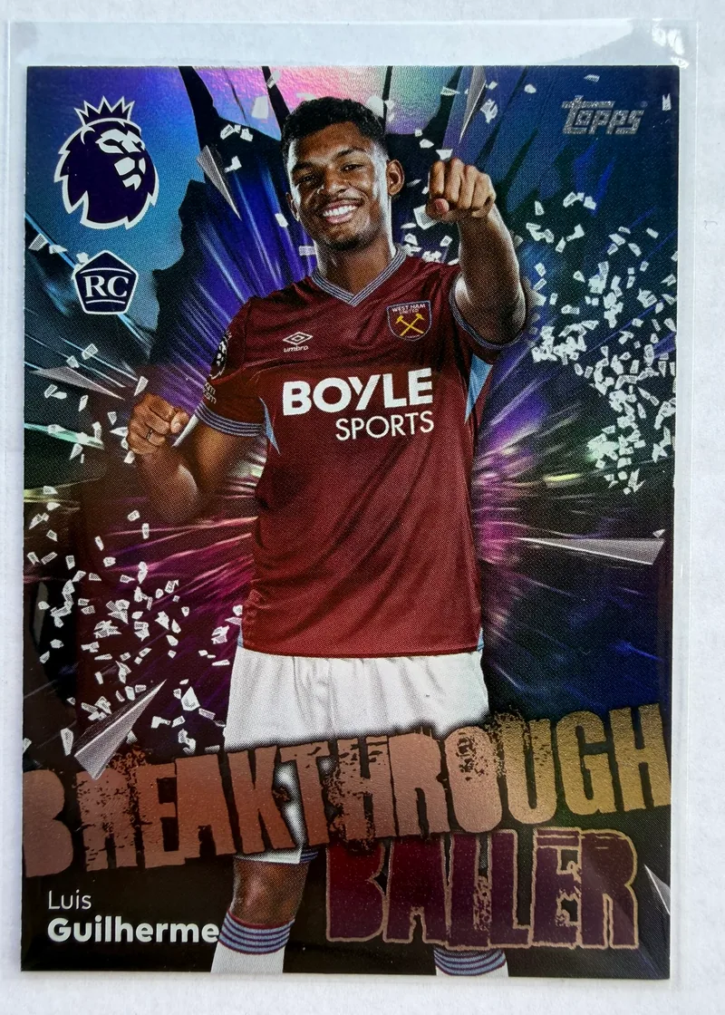 Luis Guilherme, Topps Premier League Debut Edition 2025/26 Breakthrough Baller RC nr 288 — foliowy awers w barwach West Hamu