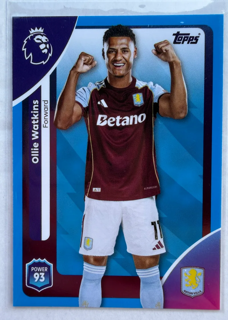 Ollie Watkins, Topps Premier League Debut Edition 2025/26 nr 33 Blue Parallel — niebieski awers Aston Villa