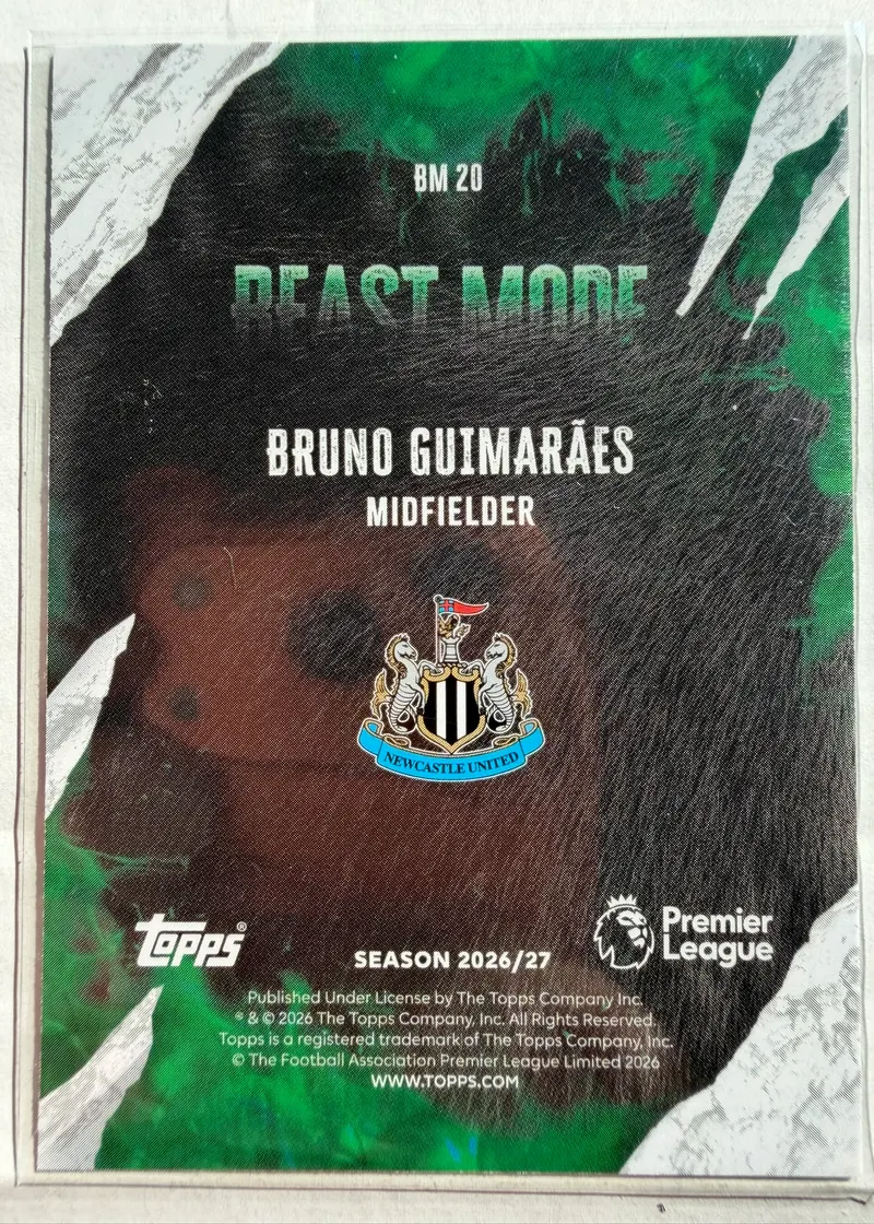 Bruno Guimarães, Topps Premier League 2026/27 — rewers karty BM 20 z herbem Newcastle United