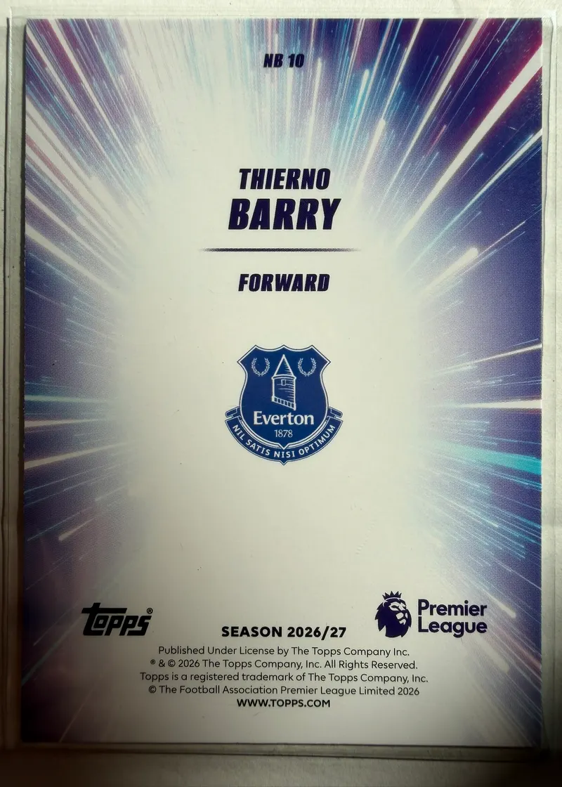 Thierno Barry, Topps Premier League 2026/27 — rewers karty NB 10 z herbem Evertonu