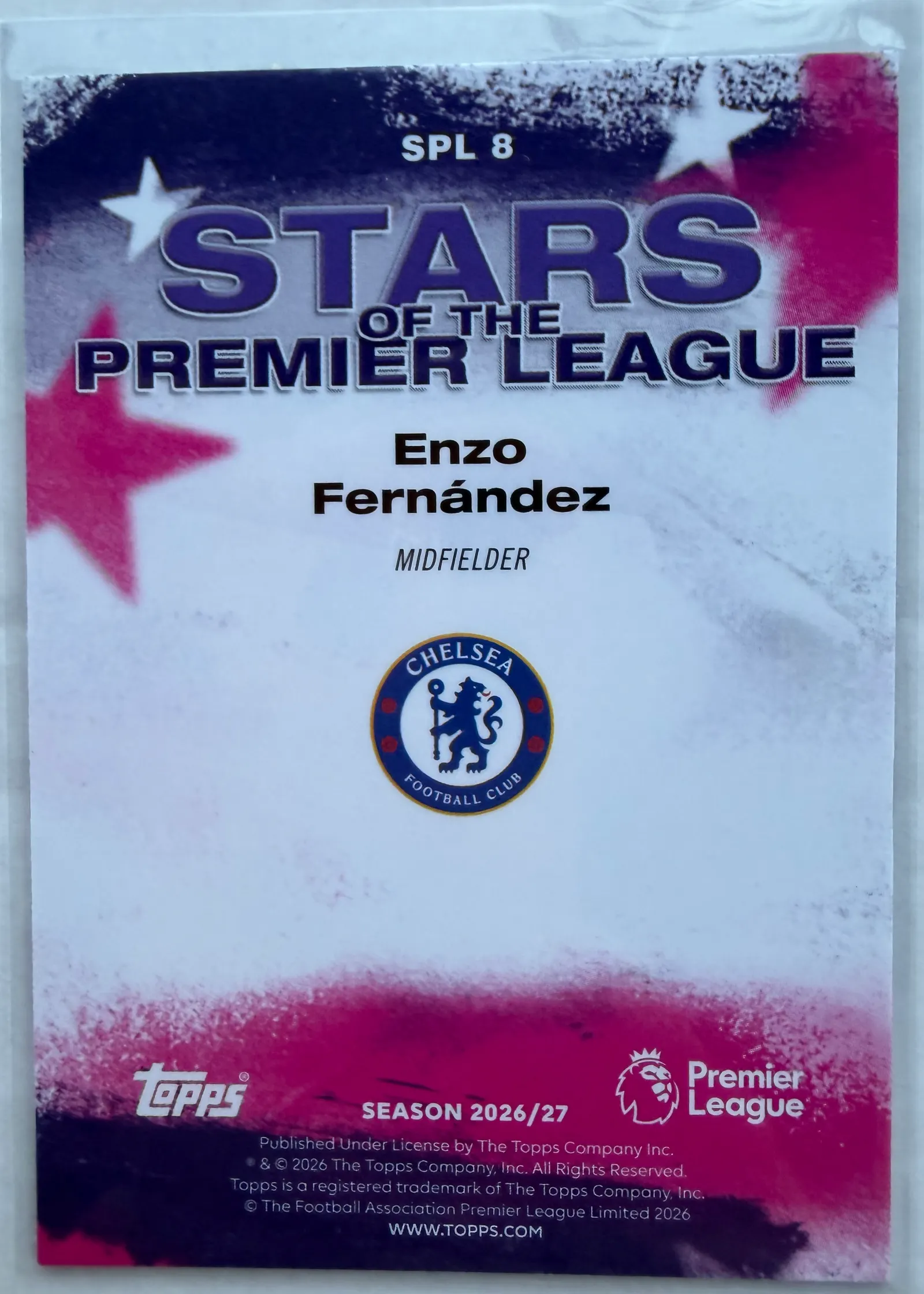 Enzo Fernández, Topps Premier League 2026/27 Stars of the Premier League SPL 8 — rewers z herbem Chelsea