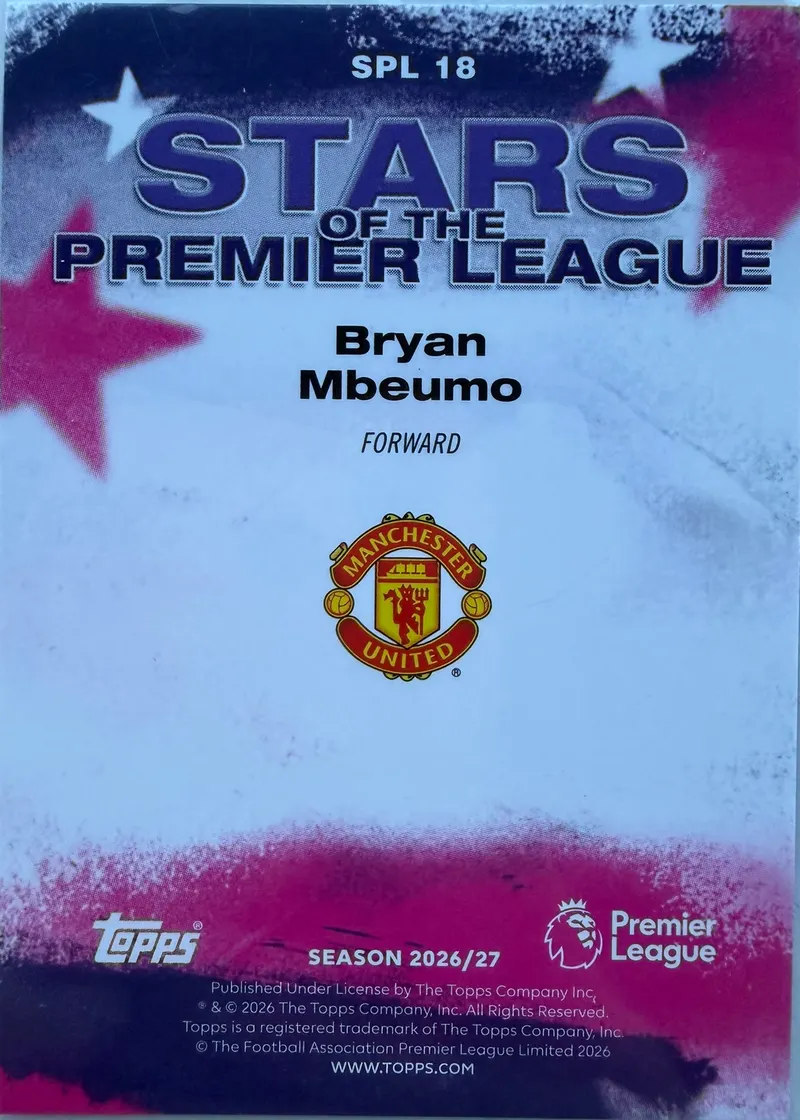 Bryan Mbeumo, Topps Premier League 2026/27 Stars of the Premier League SPL 18 — rewers z herbem Manchesteru United