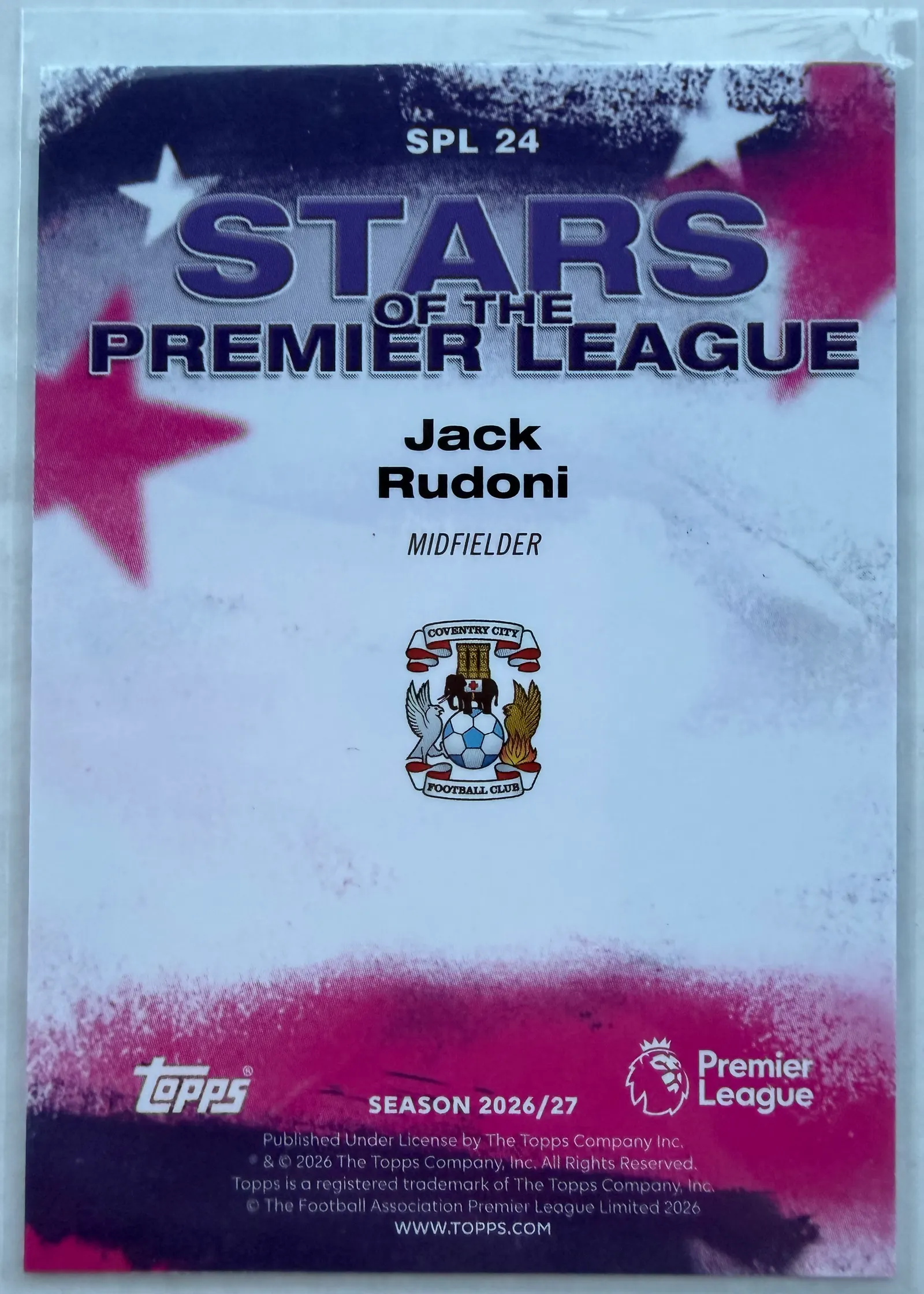 Jack Rudoni, Topps Premier League 2026/27 Stars of the Premier League SPL 24 — rewers z herbem Coventry City