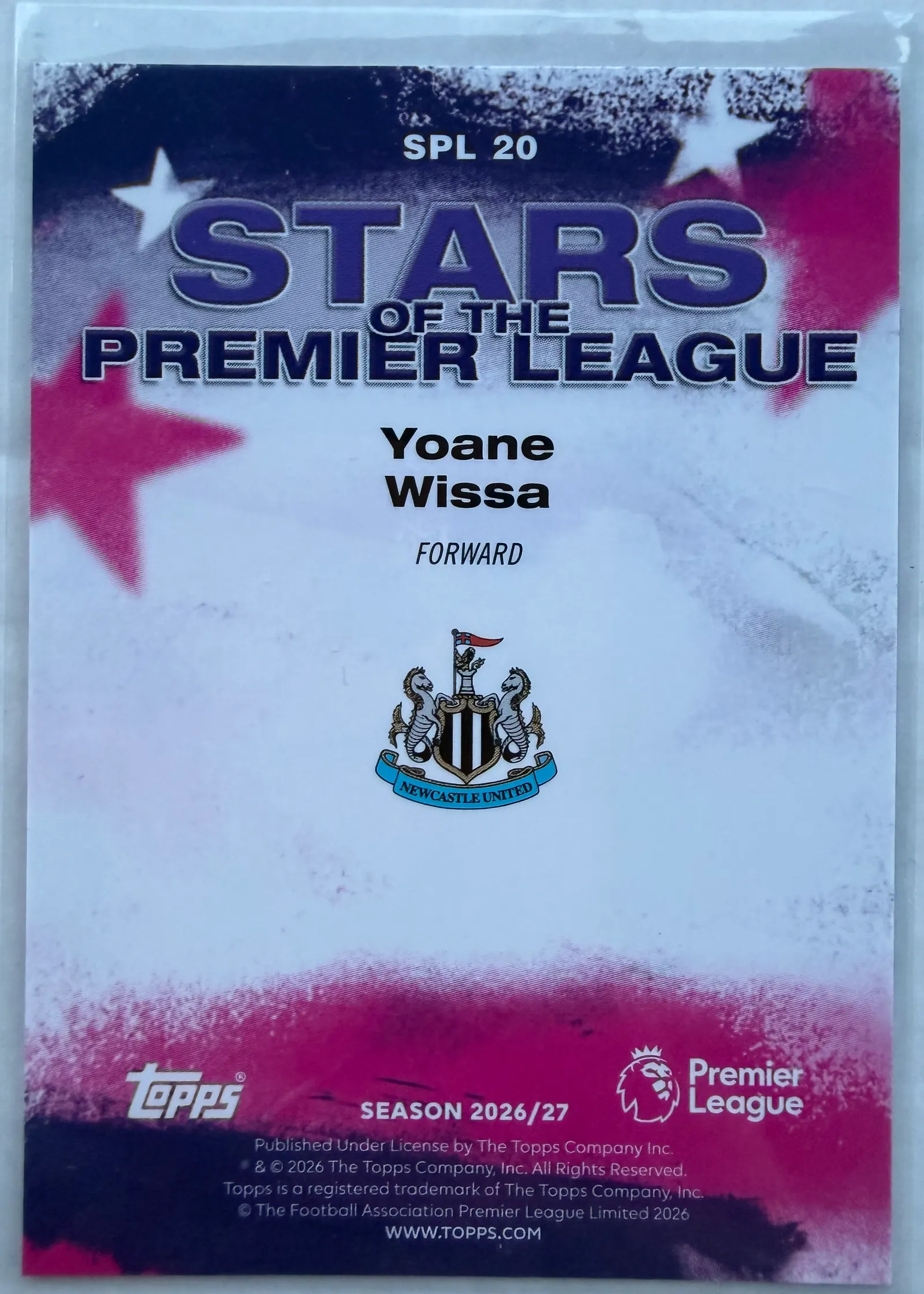 Yoane Wissa, Topps Premier League 2026/27 Stars of the Premier League SPL 20 — rewers z herbem Newcastle United